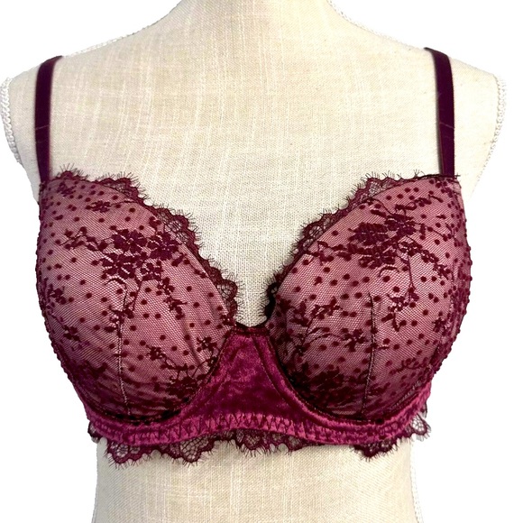 Victoria's Secret Dream Angels Lined Demi Velvet Dot Burgundy Bra Size 34D - Picture 1 of 7
